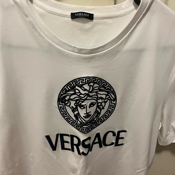 Versace White T-Shirt with Black Logo - Picture 2 of 3